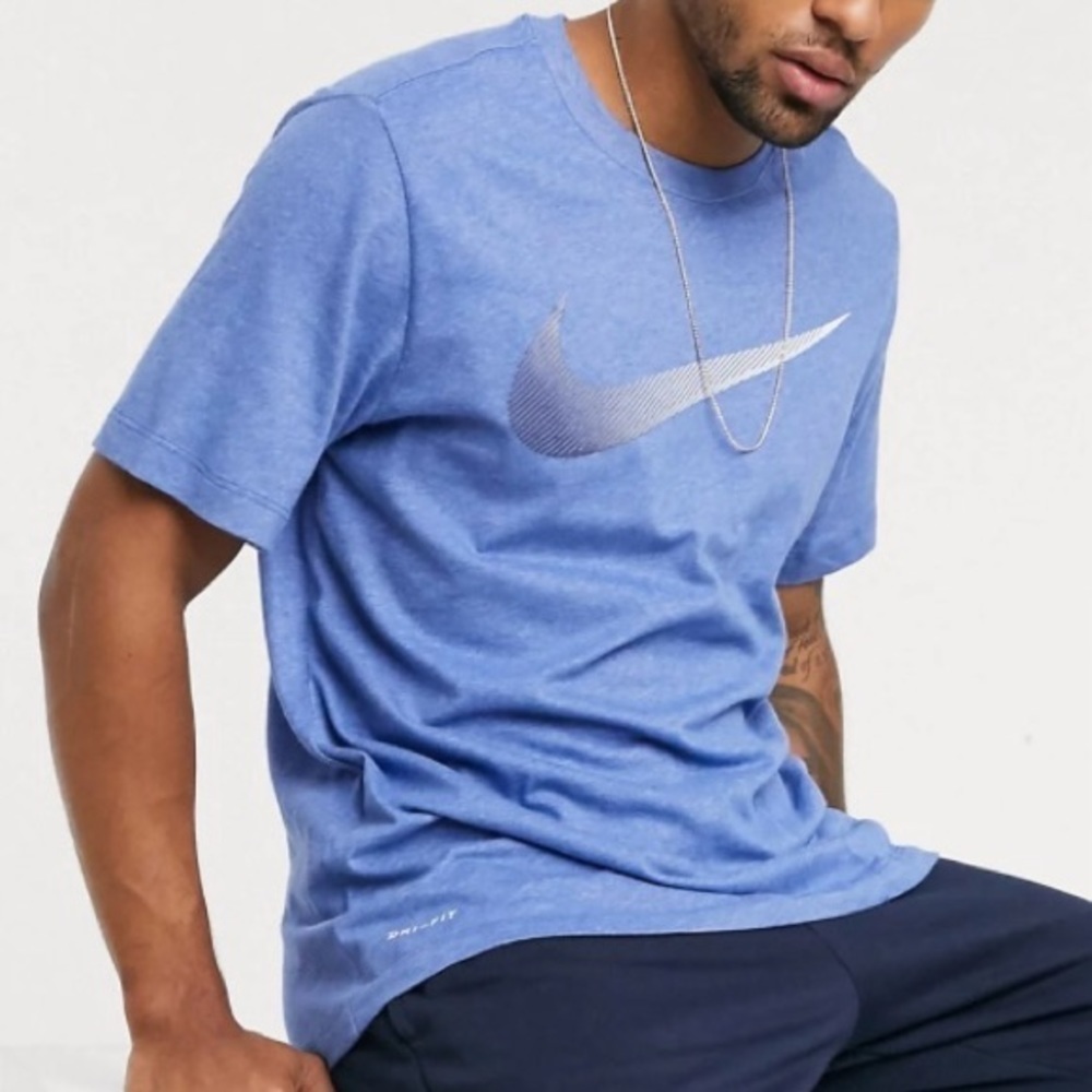 Nike Tee Dri-Fit Swoosh Logo Training T-Shirt - Heather Light Blue​​​​​​​​​​​​​